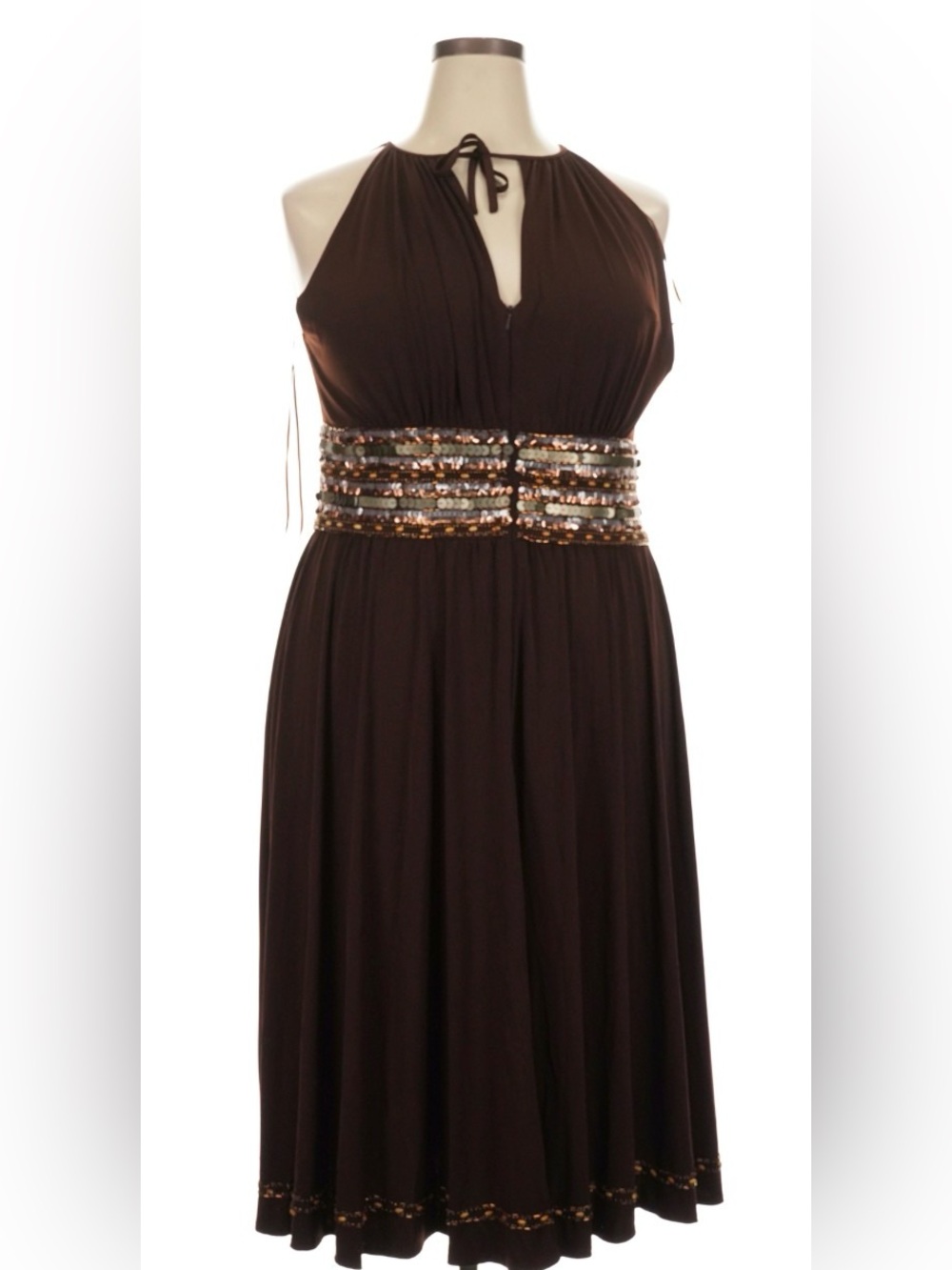 Js Boutique chocolate brown Halter Evening Dress with Sequin Waistband